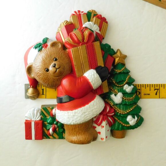 Christmas Wall Hangings Set of 2, Vintage Burwood Santa Claus Teddy Bears 1993 - Picture 9 of 14